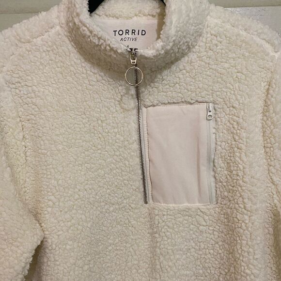 Torrid Active Winter White Sherpa Half Zip Pullover Sweater SZ 1X / 14-16 Cozy - Picture 11 of 15